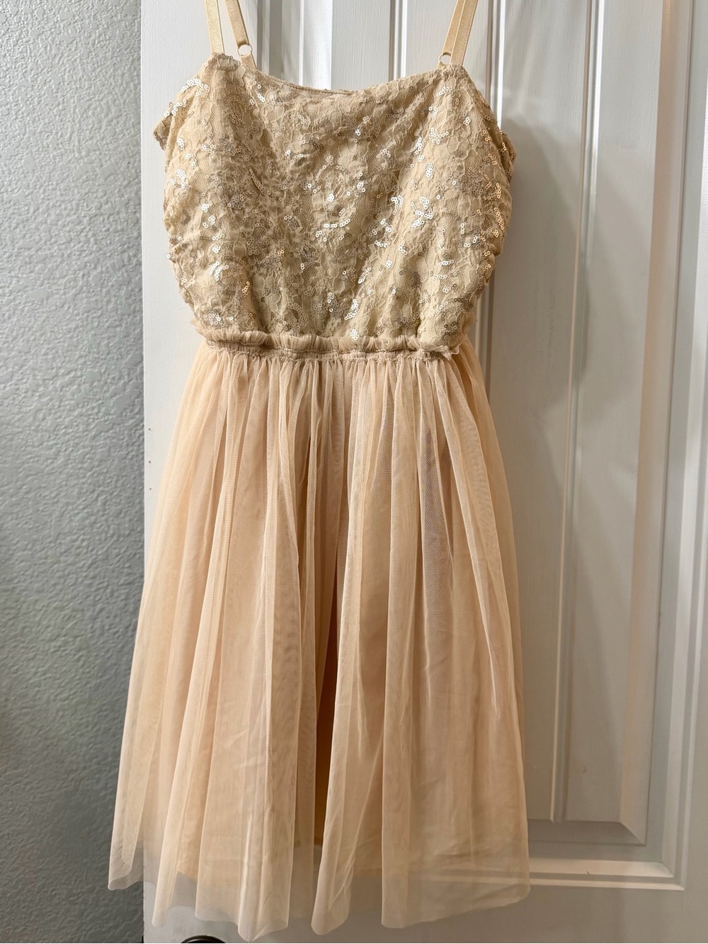 Chelsea & Violet Beige Lace Sequin Tulle Party Dress